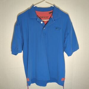Orvis Polo Shirt M Blue Red Collar Pima Cotton Peru Men’s Short Sleeve Golf
